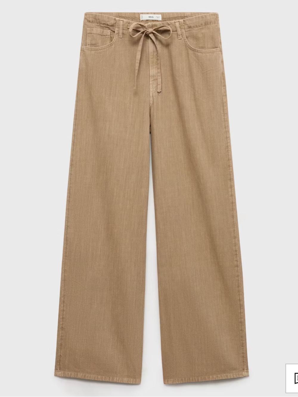 Mango Wide-Leg Drawstring Pants in Tan